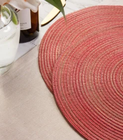 Set Of 6 Variegated Red Round Woven Placemats 15