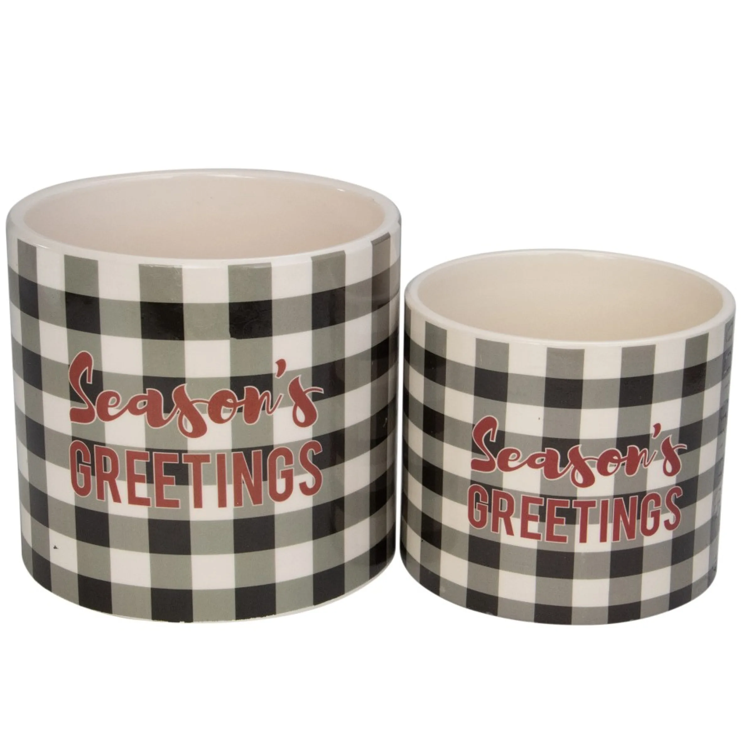 Set Of 4 White And Black Holiday Slogan Printed Christmas Pots 6"