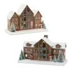 Set Of 2 White And Brown Lighted Christmas Ski Lodge 14.75"