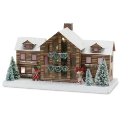 Set Of 2 White And Brown Lighted Christmas Ski Lodge 14.75