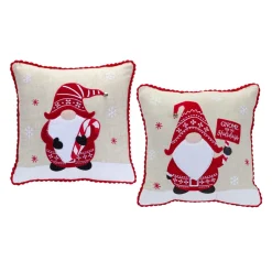 Set Of 2 White And Red "Gnome For The Holidays" Christmas Throw Pillows 15"