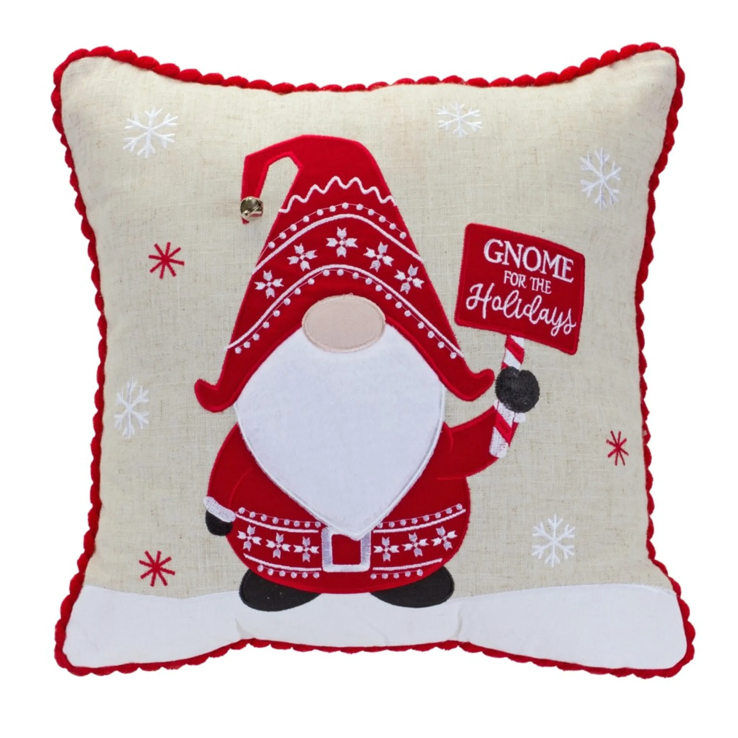 Set Of 2 White And Red "Gnome For The Holidays" Christmas Throw Pillows 15"