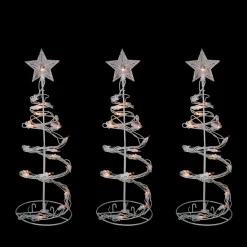 Set Of 3 White Clear Lighted Spiral Cone Walkway Christmas Trees Outdoor Decor 18"