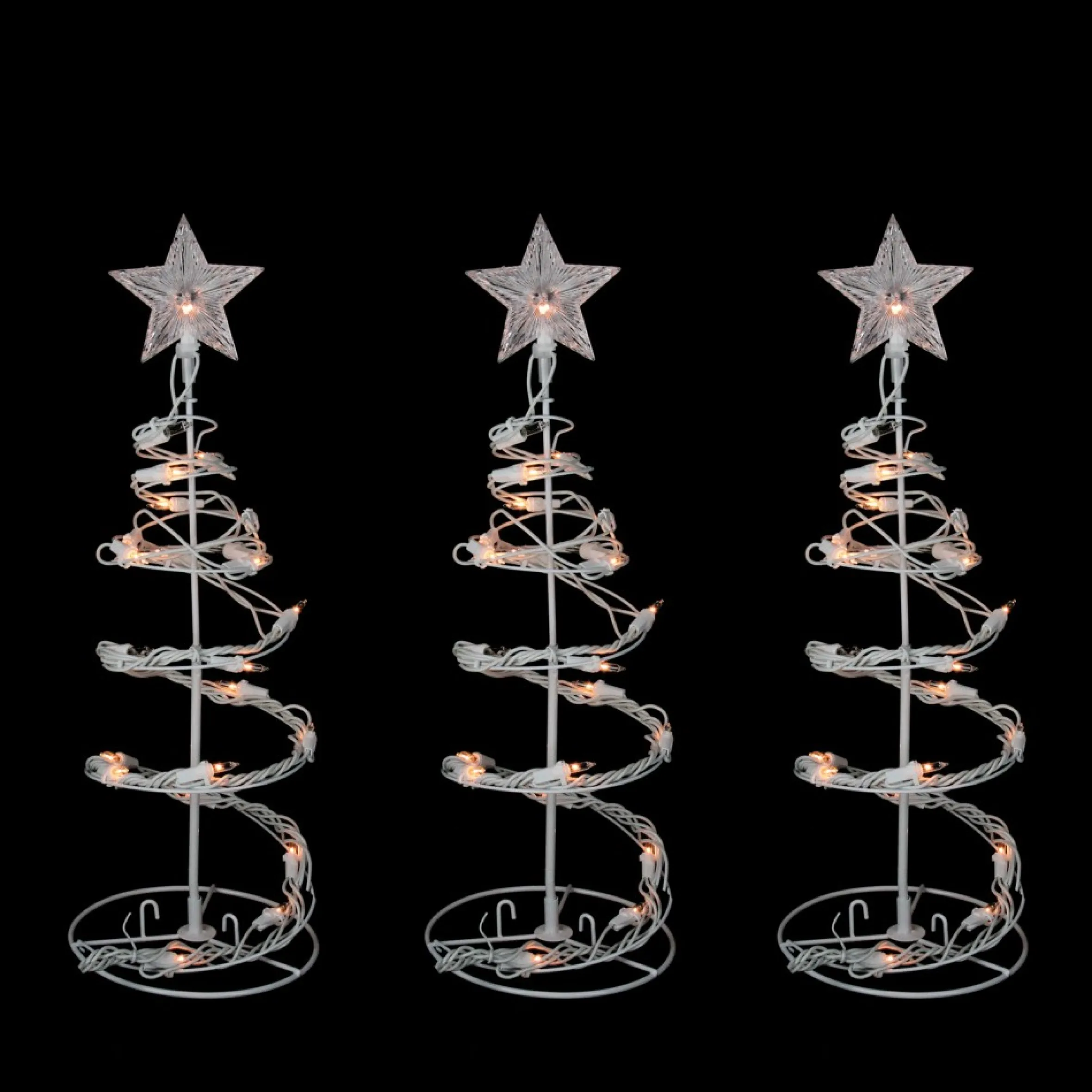 Set Of 3 White Clear Lighted Spiral Cone Walkway Christmas Trees Outdoor Decor 18"