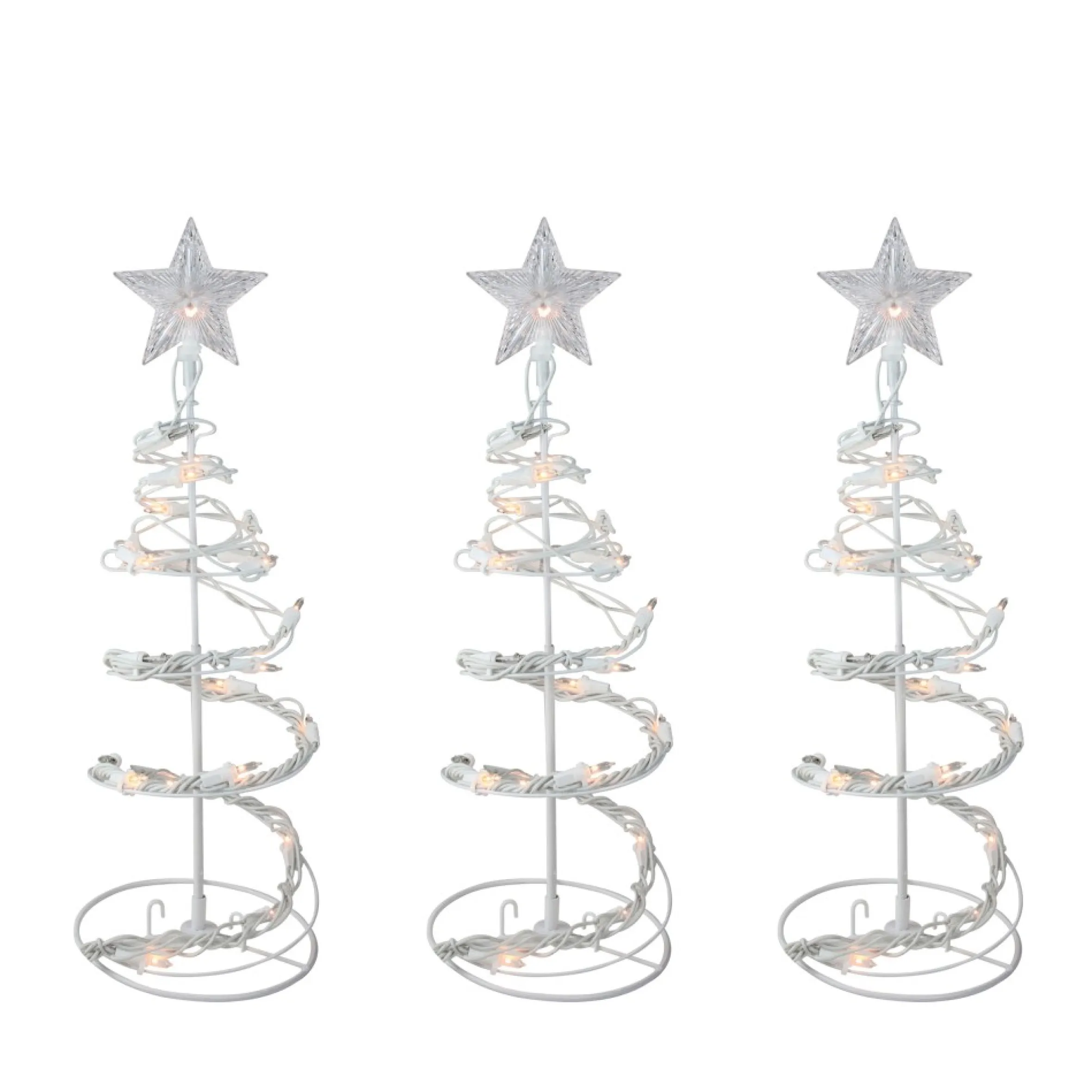 Set Of 3 White Clear Lighted Spiral Cone Walkway Christmas Trees Outdoor Decor 18"