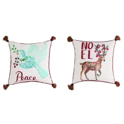 Set Of 2 White Dove And Deer Square Christmas Throw Pillows 16"