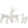 Set Of 3 White Glittered Doe, Fawn And Reindeer Lighted Christmas Outdoor Decoration