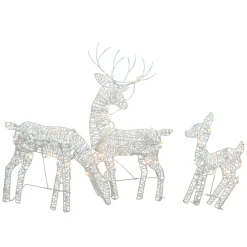 Set Of 3 White Glittered Doe, Fawn And Reindeer Lighted Christmas Outdoor Decoration