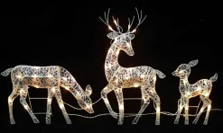 Set Of 3 White Glittered Doe, Fawn And Reindeer Lighted Christmas Outdoor Decoration