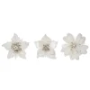 Set Of 3 White Poinsettia Christmas Floral Decorations 6"