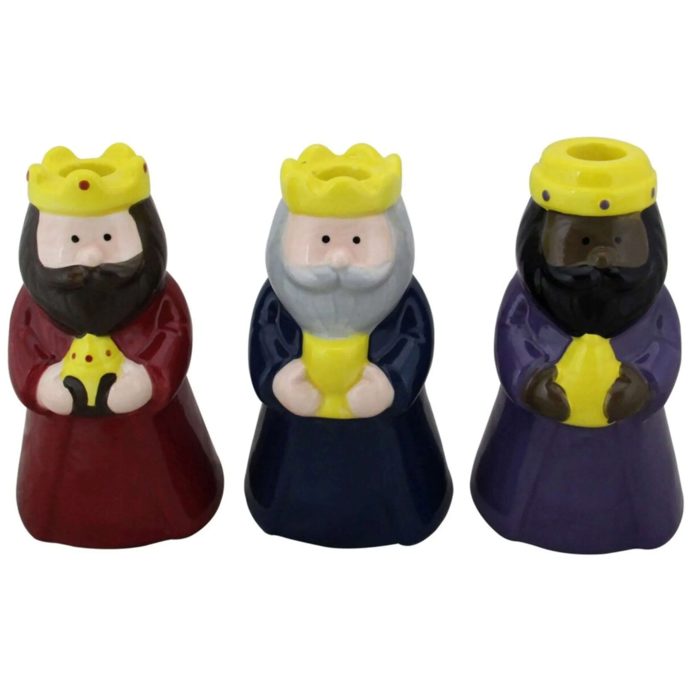 Set Of 3 Wise Men Christmas Nativity Taper Candle Holders 6.5"