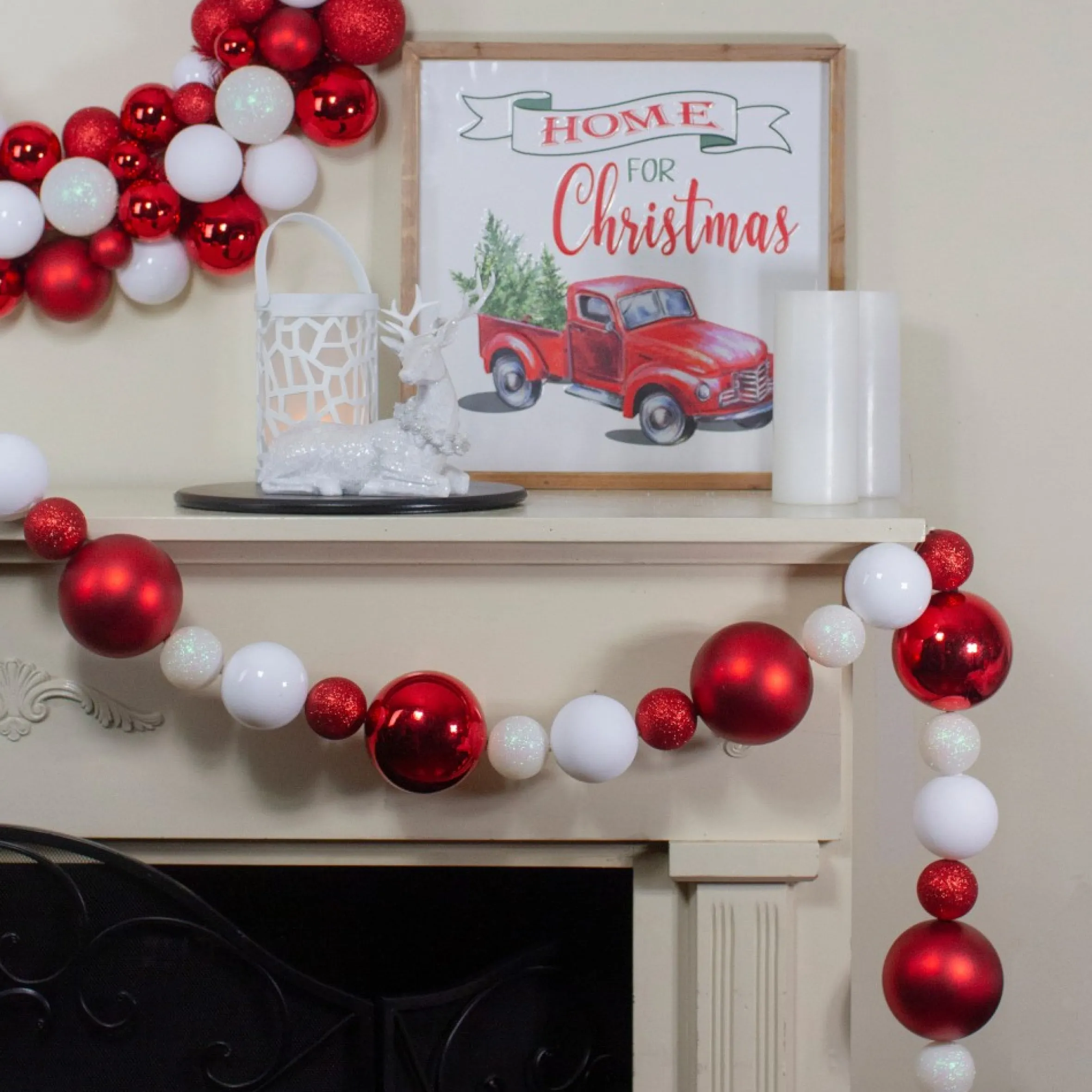 6' Shatterproof Ball 3-Finish Red And White Christmas Garland