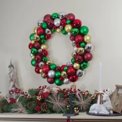 Shatterproof Ball 2-Finish Traditional Colors Christmas Wreath, 36-Inch, Unlit