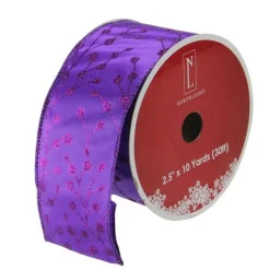 Shimmering Purple Tree Wired Christmas Craft Ribbon 2.5" X 10 Yards