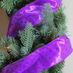 Shimmering Purple Tree Wired Christmas Craft Ribbon 2.5