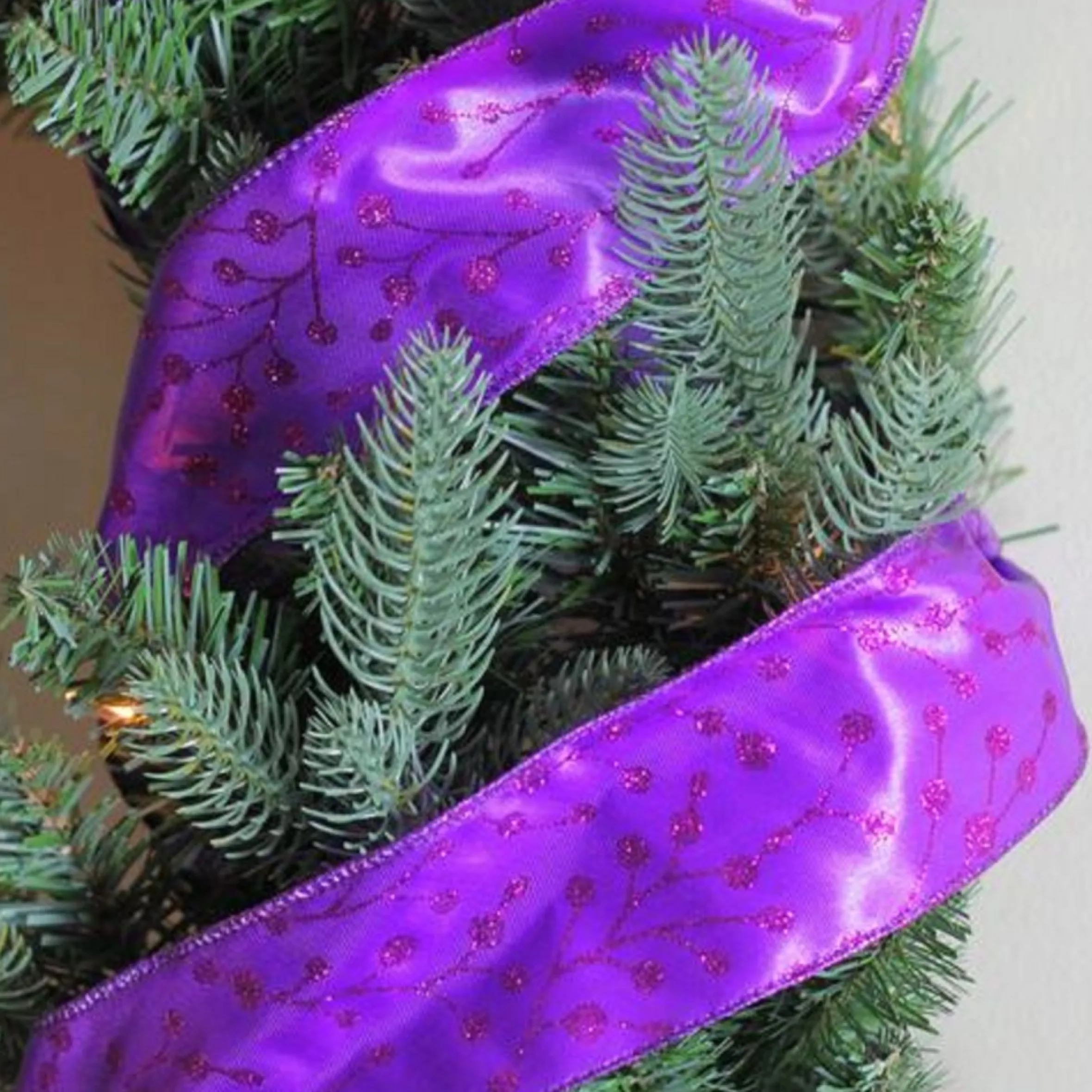 Shimmering Purple Tree Wired Christmas Craft Ribbon 2.5" X 10 Yards