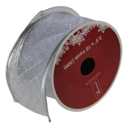 Shimmering Silver Diamond Christmas Wired Craft Ribbon 2.5" X 10 Yards