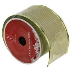 Shimmery Gold Horizontal Striped Christmas Wired Craft Ribbon 2.5" X 10 Yards