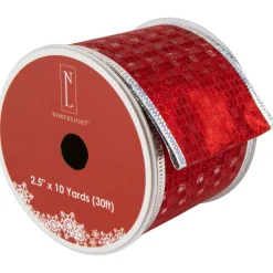 Shimmery Red And Silver Horizontal Wired Christmas Craft Ribbon 2.5" X 10 Yards