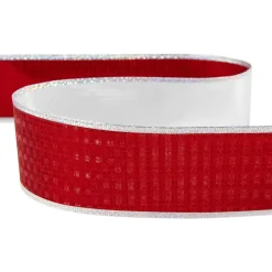 Shimmery Red And Silver Horizontal Wired Christmas Craft Ribbon 2.5