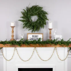 9' Shiny And Matte Gold Beaded Christmas Garland, Unlit