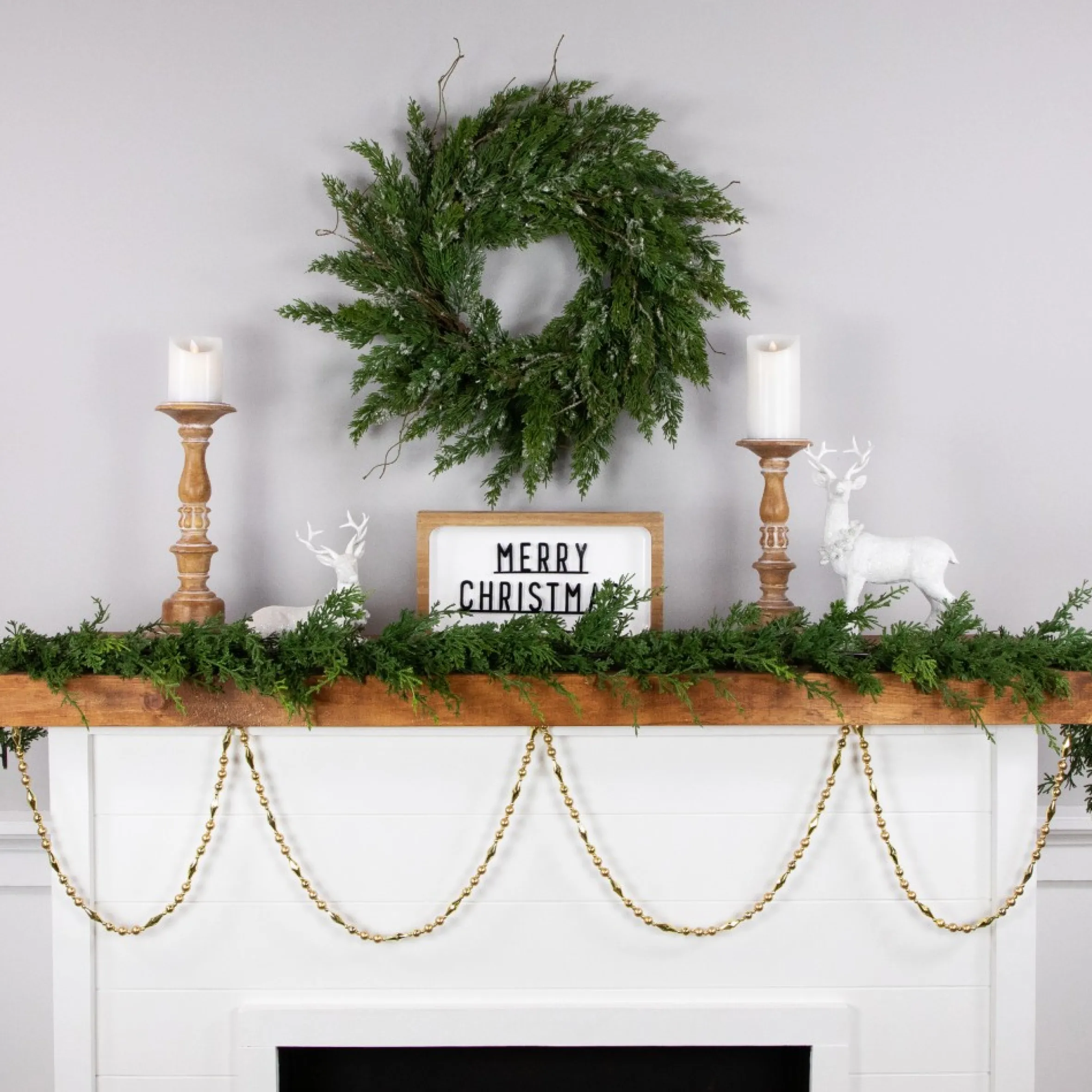 9' Shiny And Matte Gold Beaded Christmas Garland, Unlit