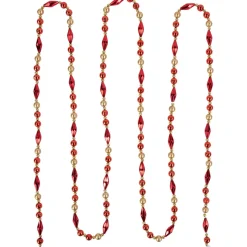 9' Shiny And Matte Red And Gold Beaded Christmas Garland, Unlit