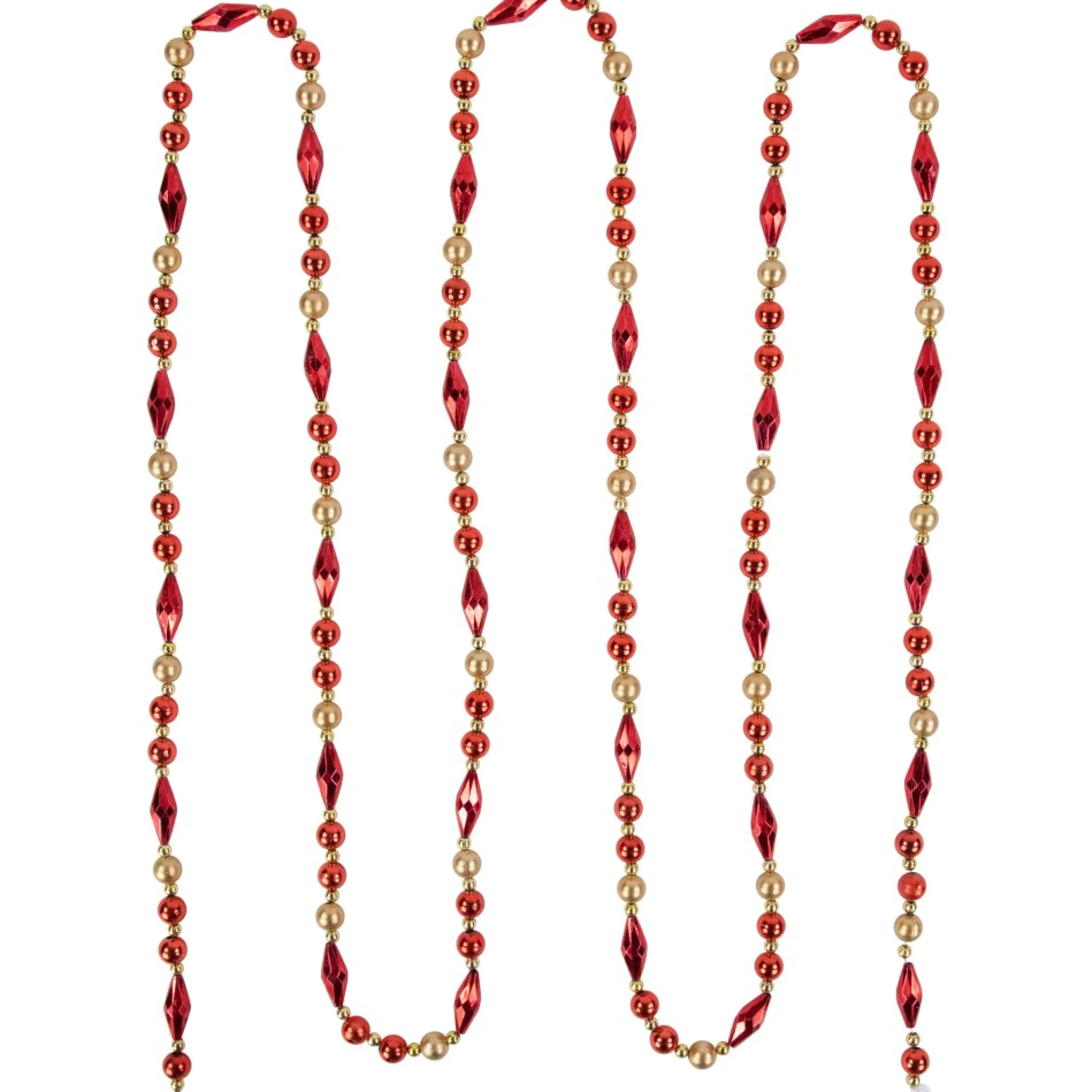9' Shiny And Matte Red And Gold Beaded Christmas Garland, Unlit