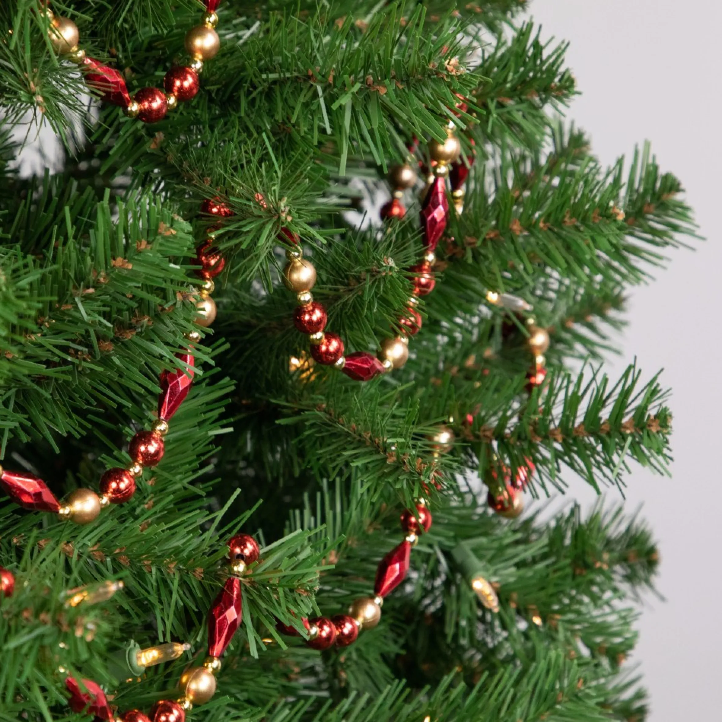 9' Shiny And Matte Red And Gold Beaded Christmas Garland, Unlit