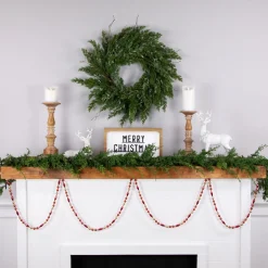 9' Shiny And Matte Red And Gold Beaded Christmas Garland, Unlit