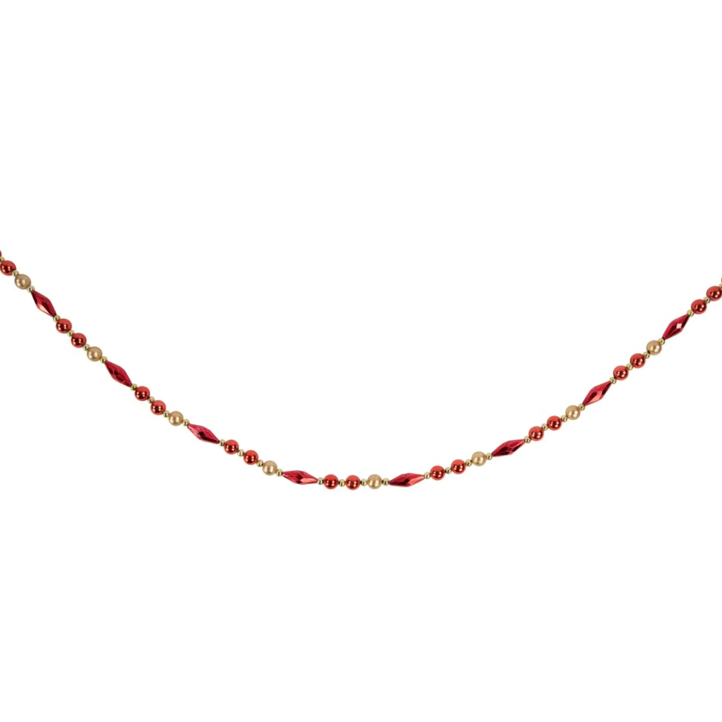 9' Shiny And Matte Red And Gold Beaded Christmas Garland, Unlit