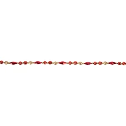 9' Shiny And Matte Red And Gold Beaded Christmas Garland, Unlit