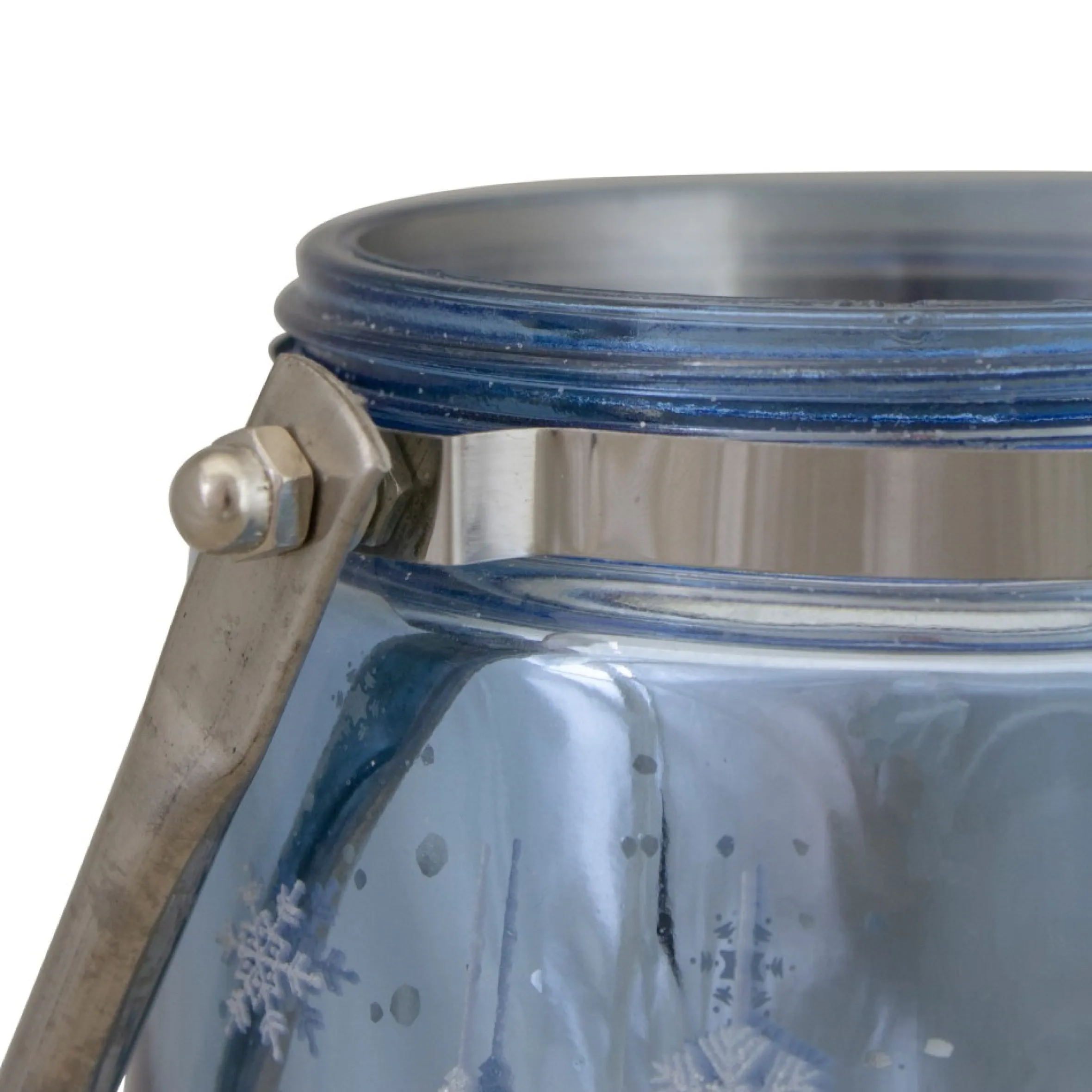 6.25" Shiny Blue And Silver Winter Forest And Snowflake Christmas Flameless Candle Lantern
