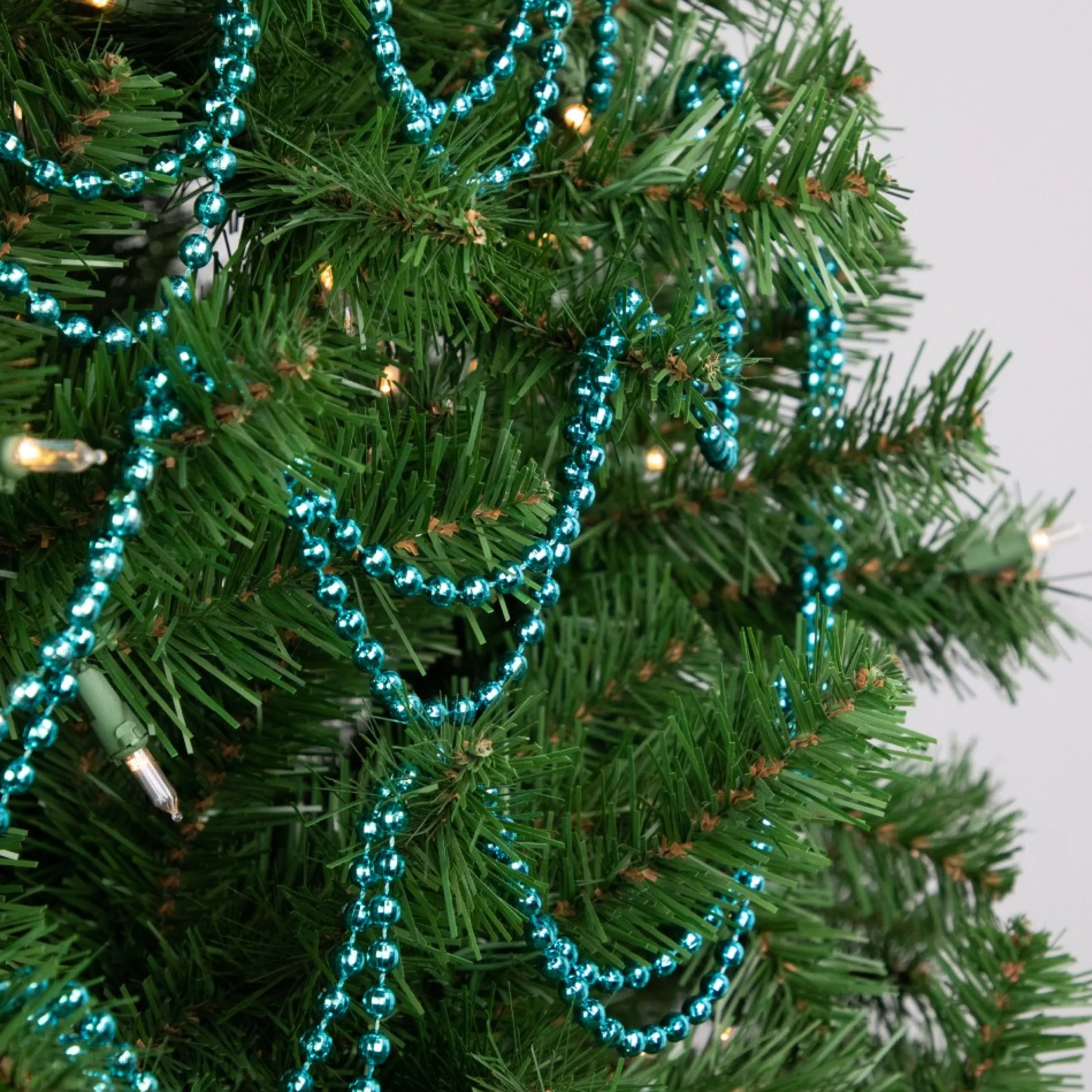 15' Shiny Blue Metallic Faceted Beaded Christmas Garland, Unlit