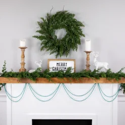 15' Shiny Blue Metallic Faceted Beaded Christmas Garland, Unlit
