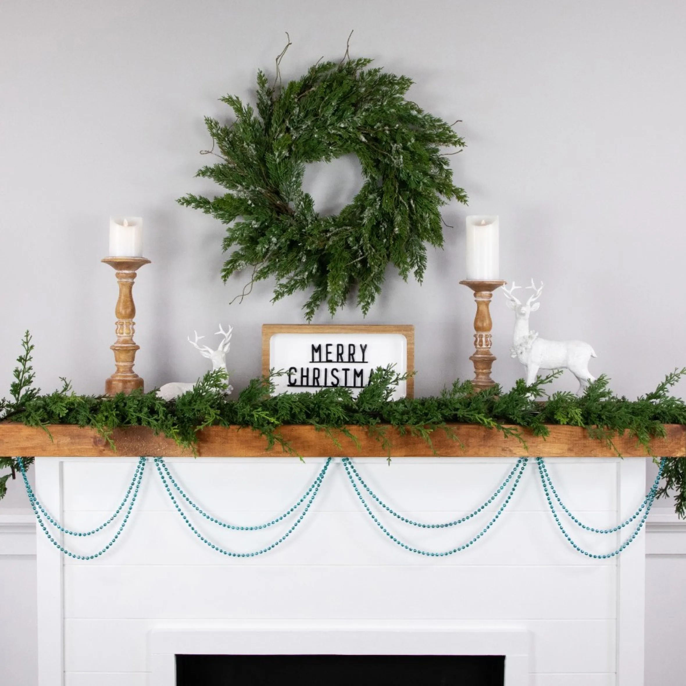 15' Shiny Blue Metallic Faceted Beaded Christmas Garland, Unlit