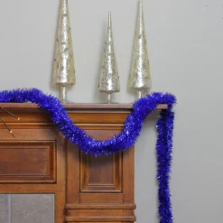 50' Shiny Lavish Blue Christmas And Hanukkah Foil Tinsel Garland - Unlit