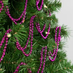 15' Shiny Metallic Pink Beaded Christmas Garland, Unlit