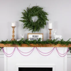 15' Shiny Metallic Pink Beaded Christmas Garland, Unlit