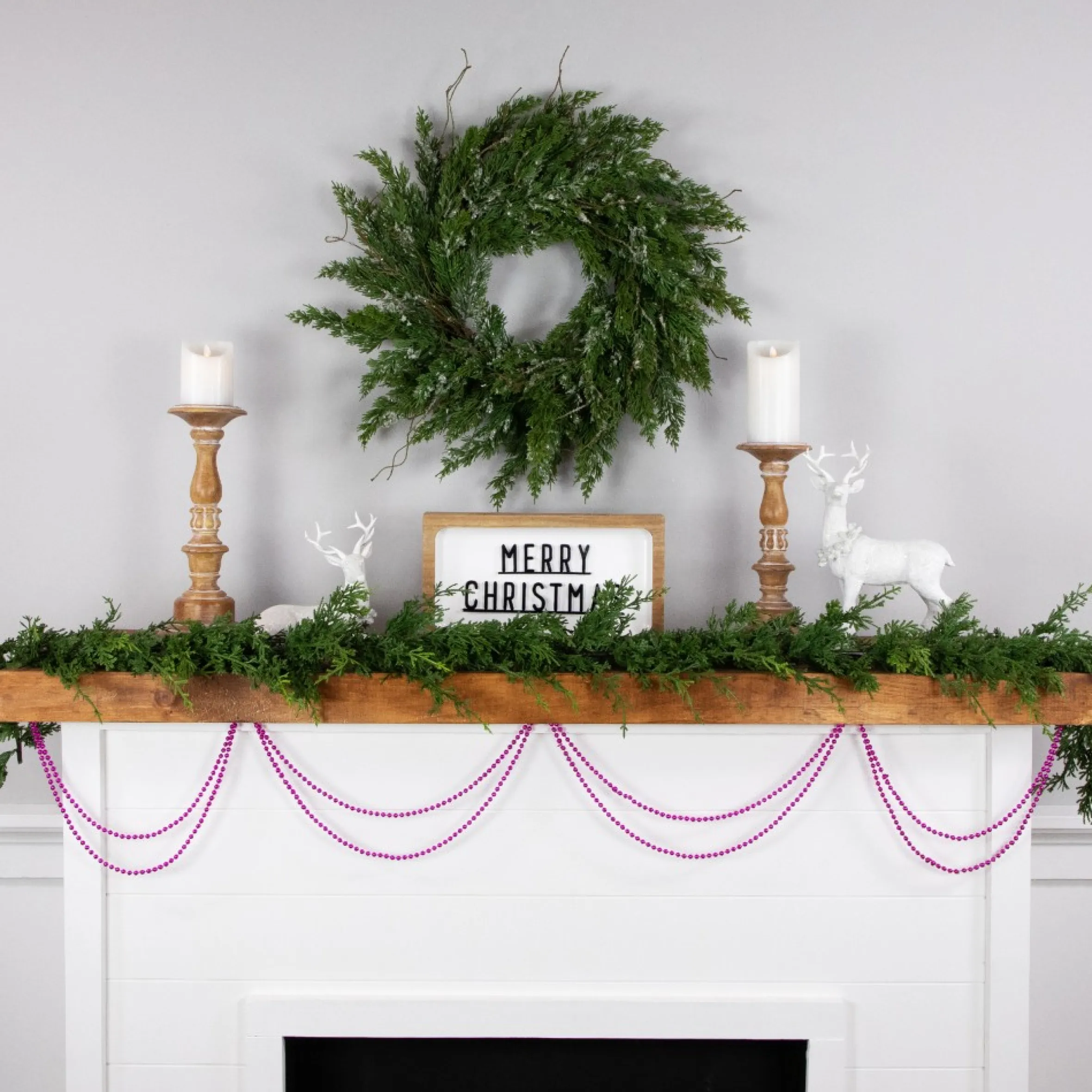 15' Shiny Metallic Pink Beaded Christmas Garland, Unlit