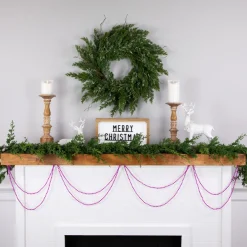 15' Shiny Pink Beaded Christmas Garland, Unlit