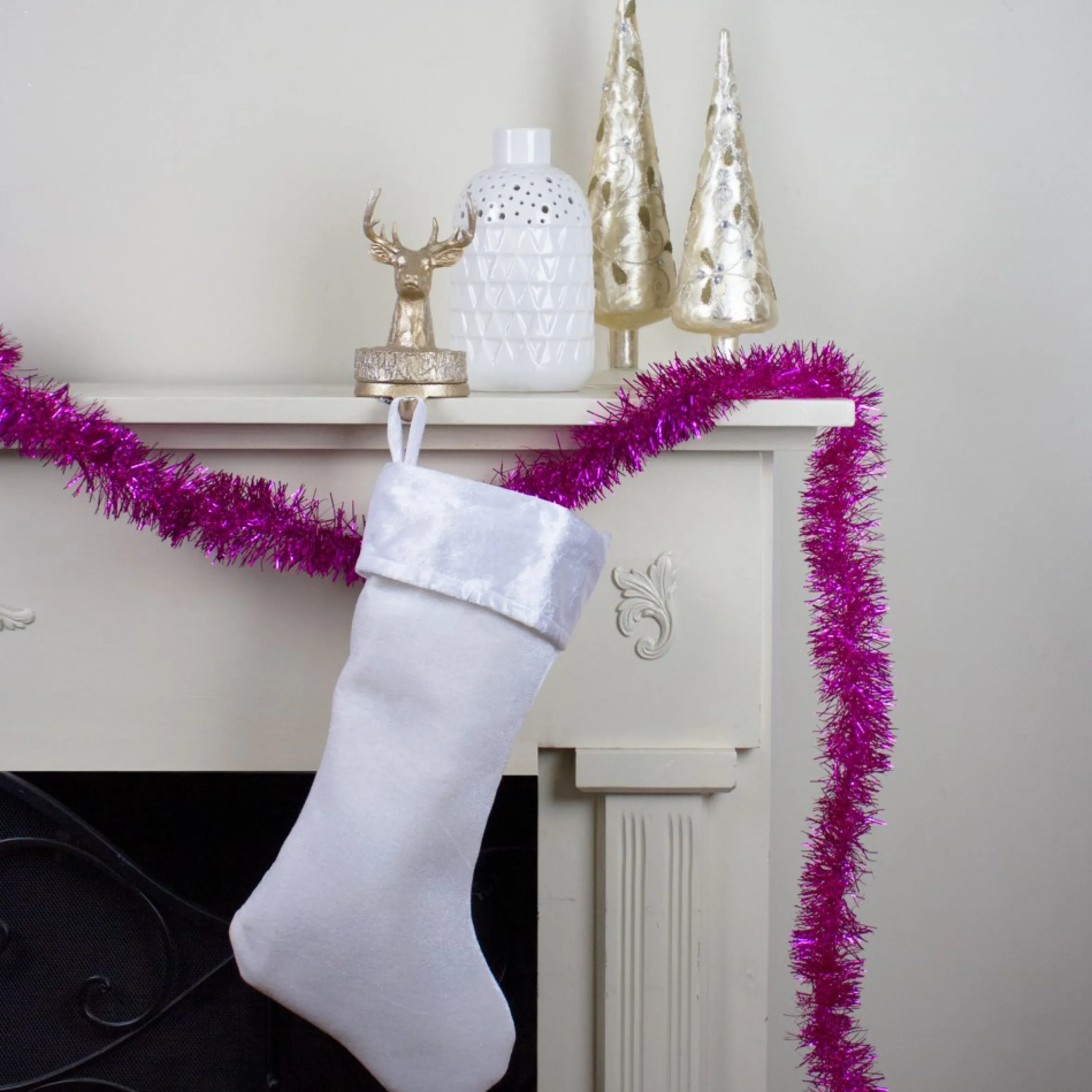 Shiny Pink Traditional Tinsel Garland - 50 Feet, Unlit