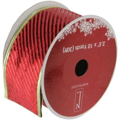 Shiny Red And Gold Striped Wired Christmas Craft Ribbon 2.5" X 10 Yards