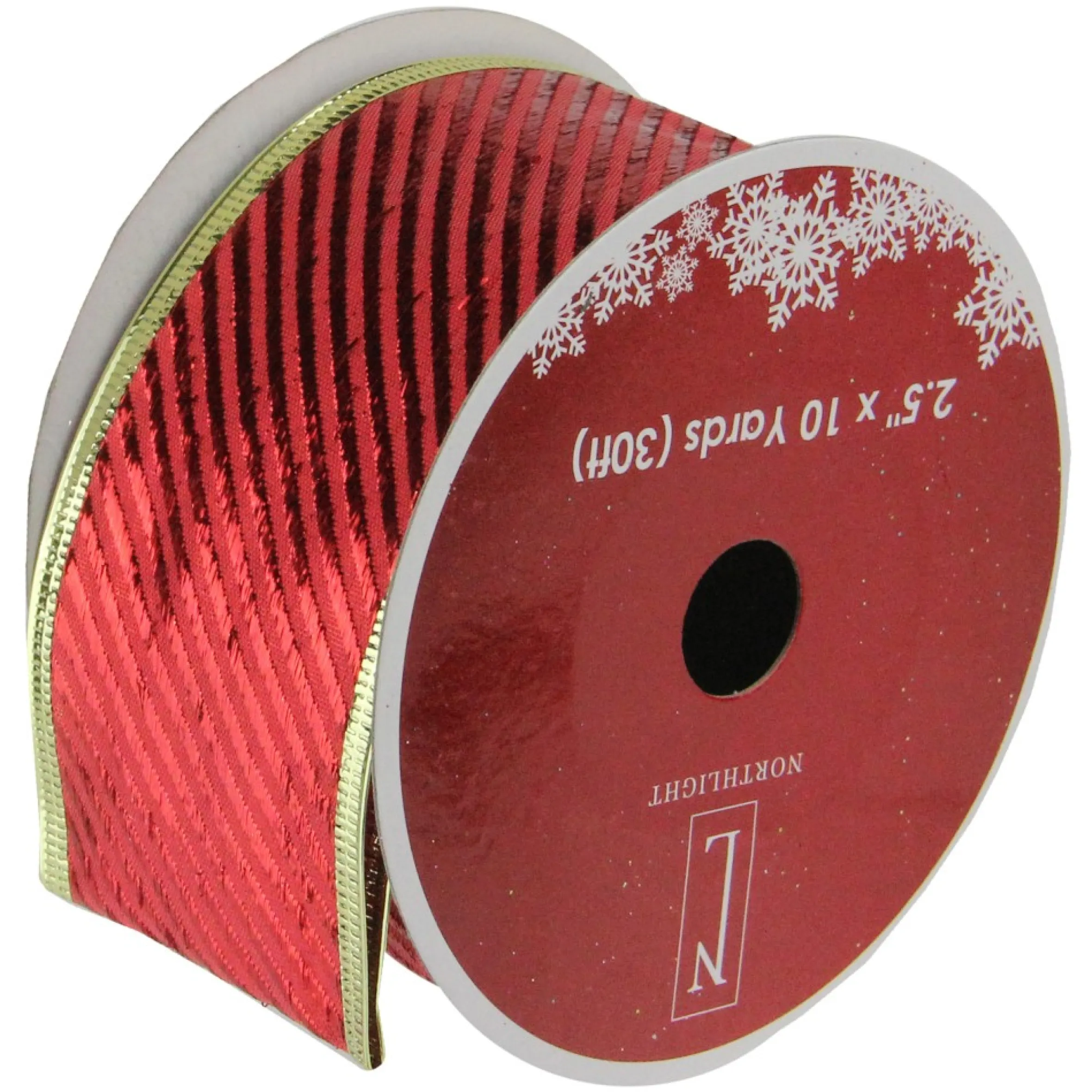 Shiny Red And Gold Striped Wired Christmas Craft Ribbon 2.5" X 10 Yards