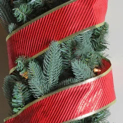Shiny Red And Gold Striped Wired Christmas Craft Ribbon 2.5