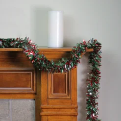 12' Shiny Red And Silver Christmas Tinsel Garland - Unlit