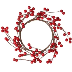 9" Shiny Red Berries Artificial Christmas Candle Holder Ring