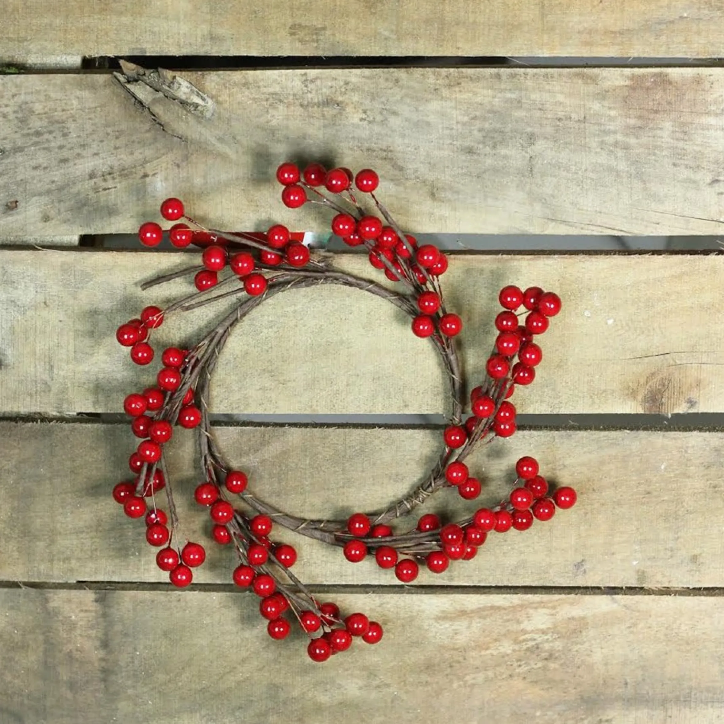 9" Shiny Red Berries Artificial Christmas Candle Holder Ring