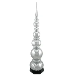 54" Shiny Silver And Glittered Topiary Finial Tower Commercial Christmas Decoration