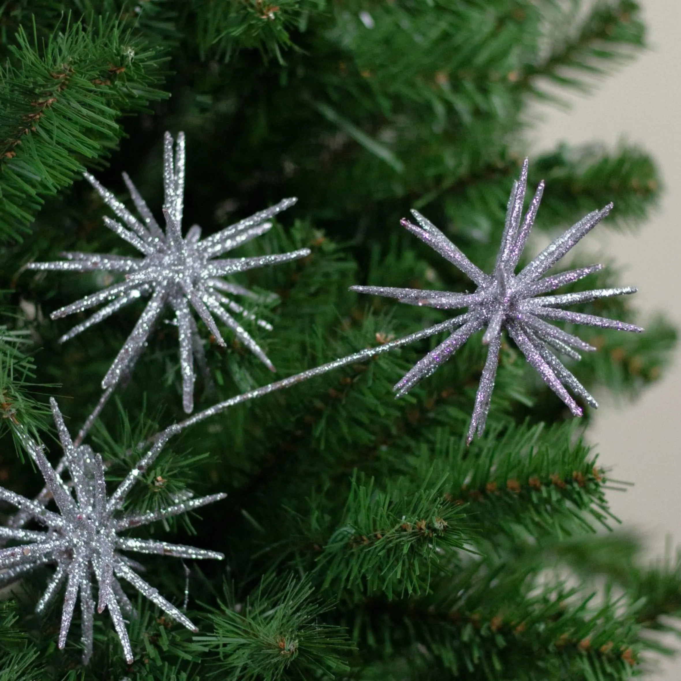 24" Shiny Silver Glitter Starburst Artificial Christmas Spray